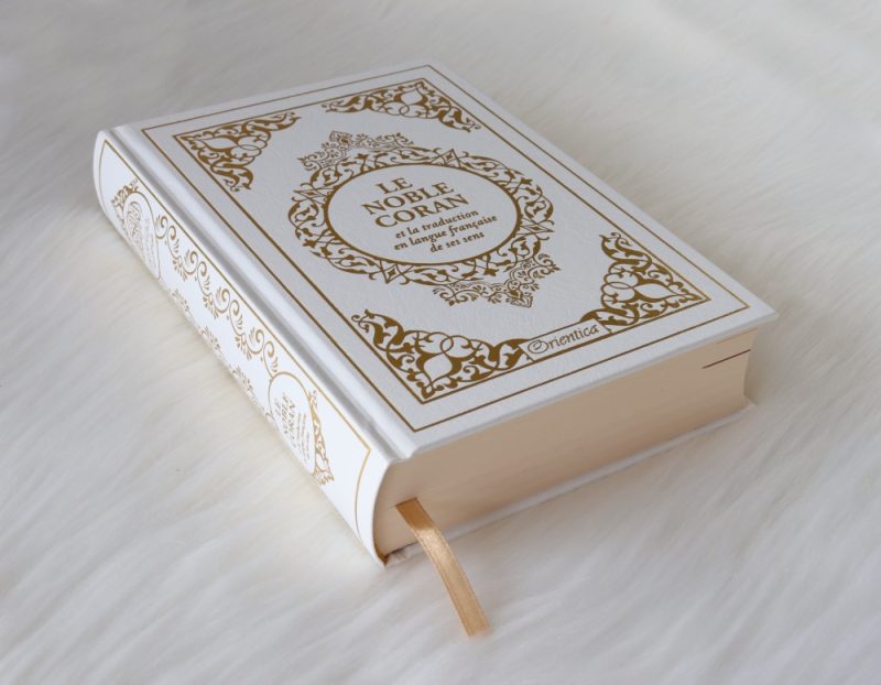 Le Noble Coran Bilingue Français Arabe - Couverture cartonnée en cuir couleur Blanche dorée