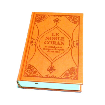 Le Noble Coran Bilingue Français Arabe - Couverture cartonnée en cuir couleur orange-saumon