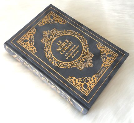 Le Noble Coran Bilingue Français Arabe - Couverture cartonnée en daim couleur Gris Anthracite doré